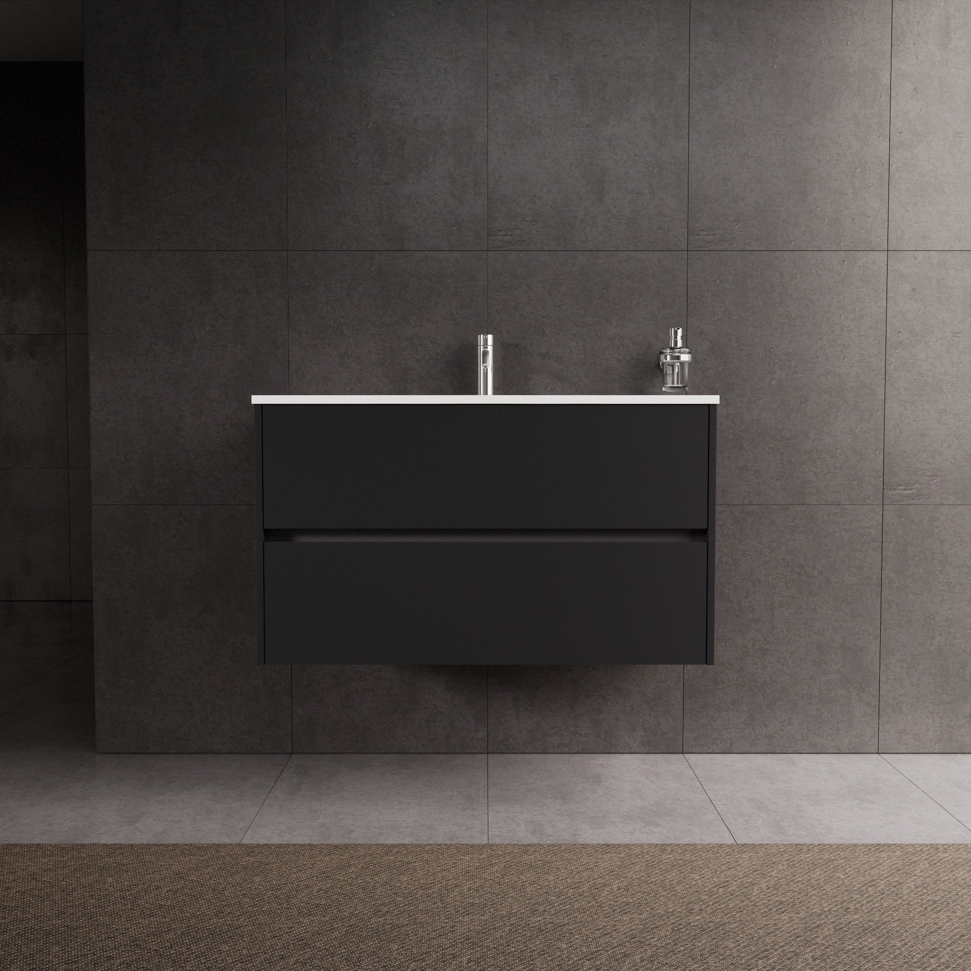 Inda - Mobile bagno L.100 con lavabo lucido / Nero opaco 2 cassetti - Diamante