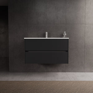 Inda - Mobile bagno L.100 con lavabo lucido / Nero opaco 2 cassetti - Diamante