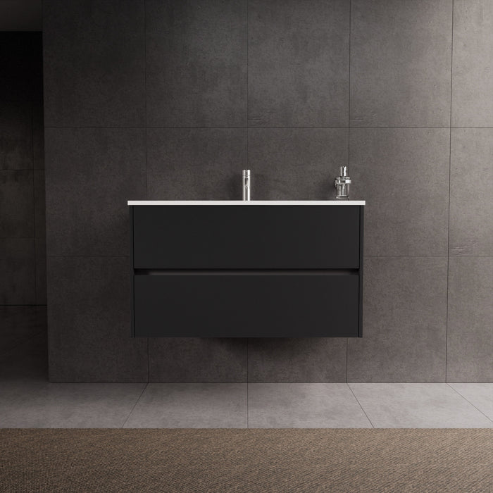 Inda - Mobile bagno L.100 con lavabo lucido / Nero opaco 2 cassetti - Diamante