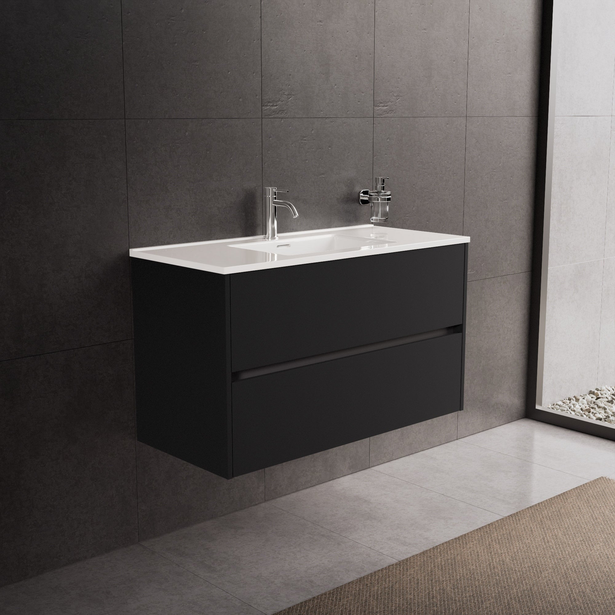 Inda - Mobile bagno L.100 con lavabo lucido / Nero opaco 2 cassetti - Diamante