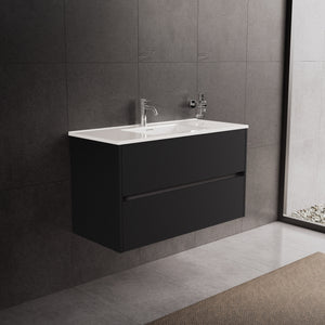 Inda - Mobile bagno L.100 con lavabo lucido / Nero opaco 2 cassetti - Diamante