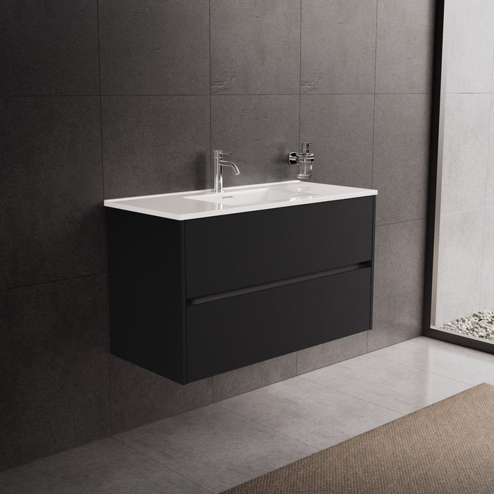 Inda - Mobile bagno L.100 con lavabo lucido / Nero opaco 2 cassetti - Diamante