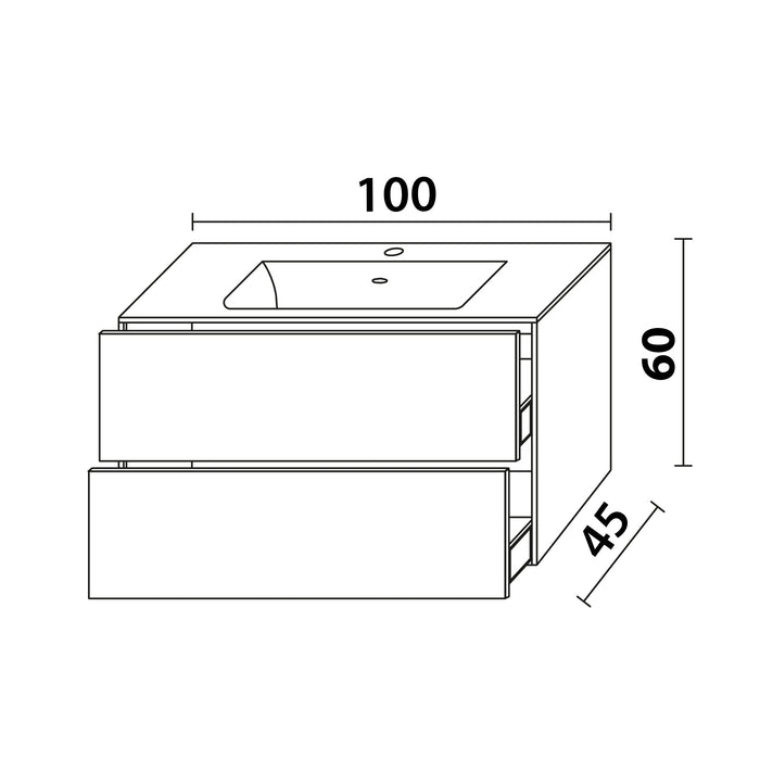 Inda - Mobile bagno L.100 con lavabo lucido / Bianco lucido 2 cassetti - Diamante