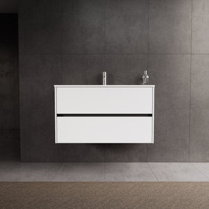 Inda - Mobile bagno L.100 con lavabo lucido / Bianco lucido 2 cassetti - Diamante