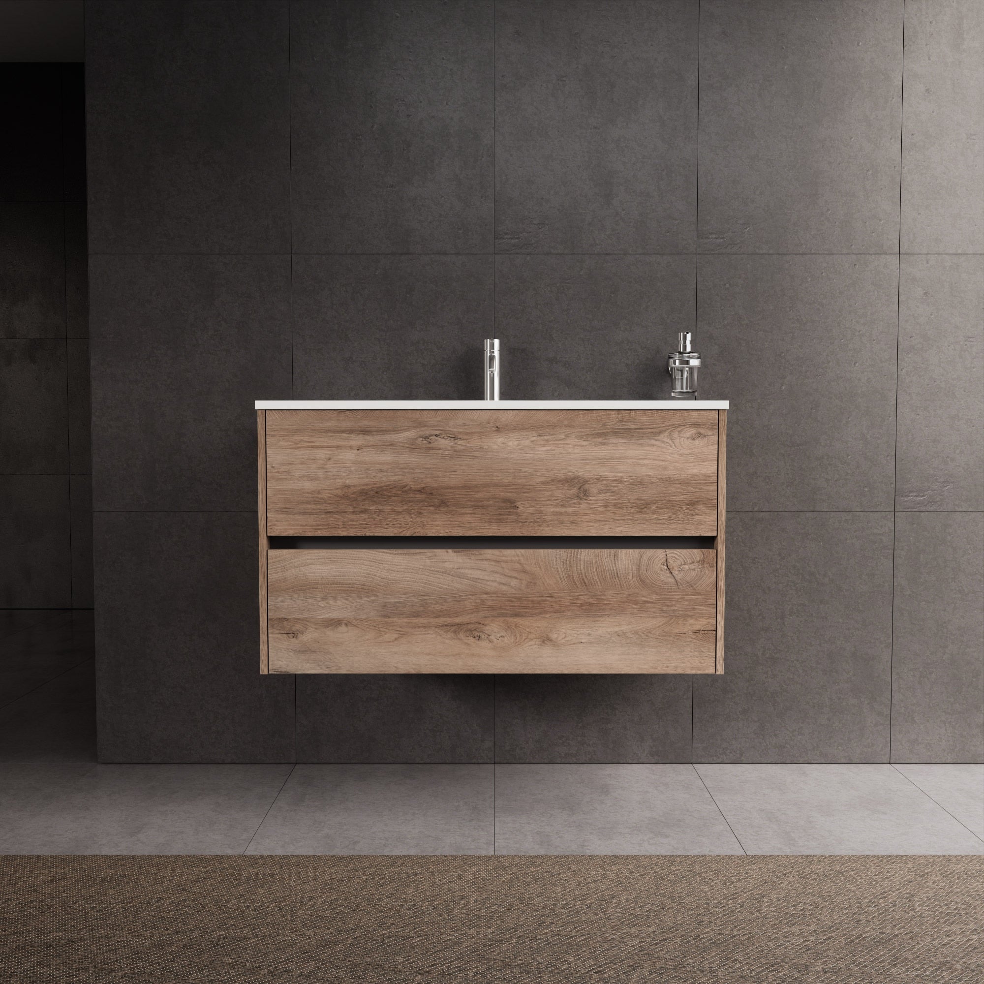 Inda - Mobile bagno L.100 con lavabo lucido / Rovere naturale 2 cassetti - Diamante