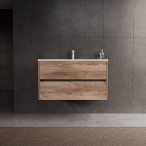 Inda - Mobile bagno L.100 con lavabo lucido / Rovere naturale 2 cassetti - Diamante
