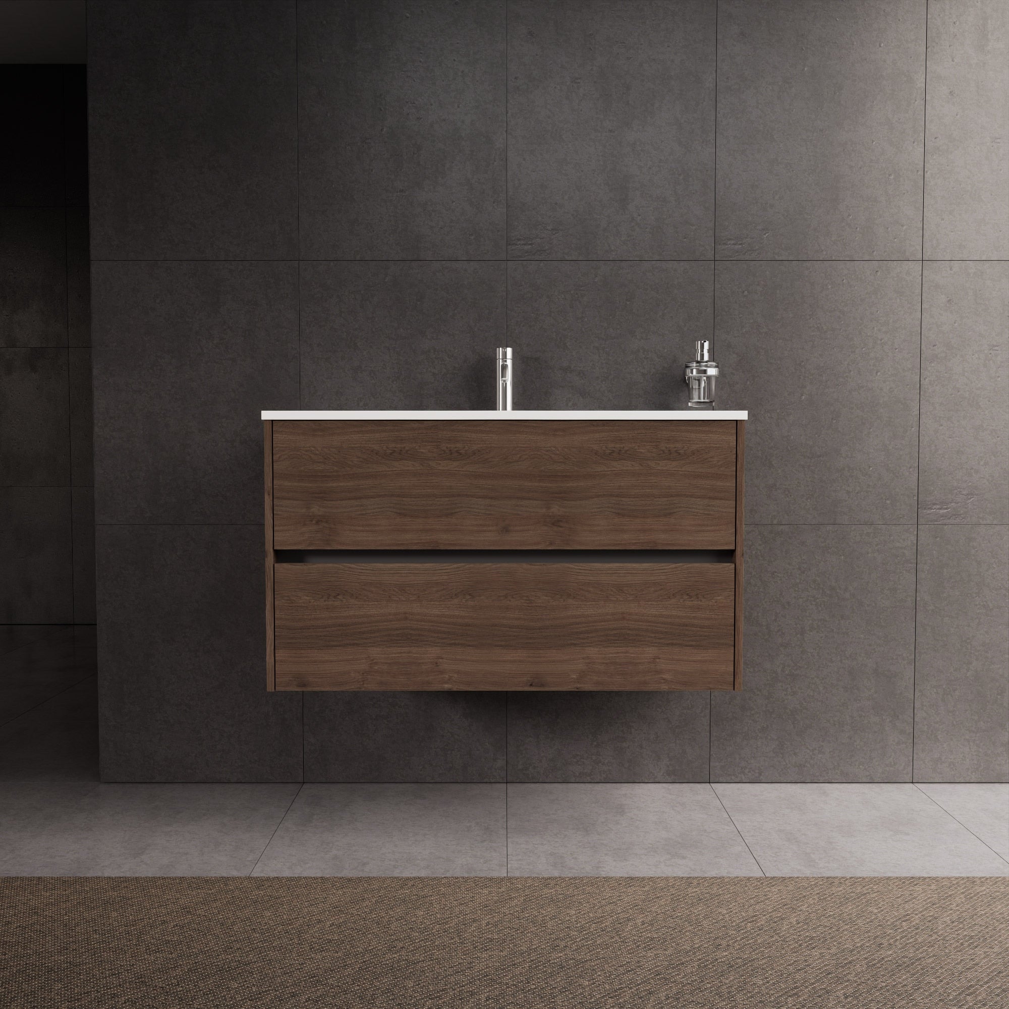 Inda - Mobile bagno L.100 con lavabo lucido / Rovere castano 2 cassetti - Diamante