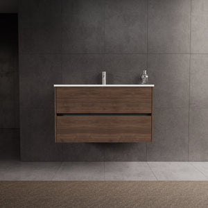 Inda - Mobile bagno L.100 con lavabo lucido / Rovere castano 2 cassetti - Diamante