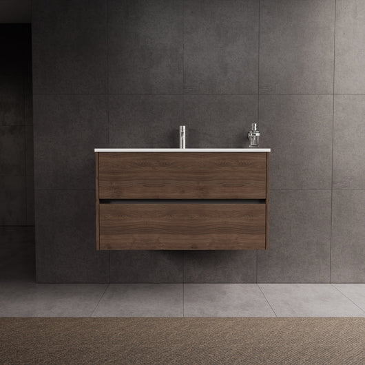 Inda - Mobile bagno L.100 con lavabo lucido / Rovere castano 2 cassetti - Diamante