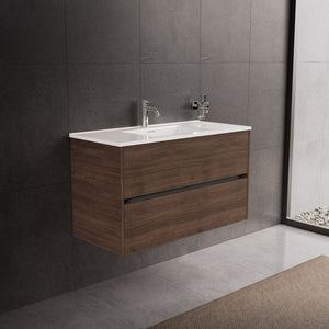 Inda - Mobile bagno L.100 con lavabo lucido / Rovere castano 2 cassetti - Diamante