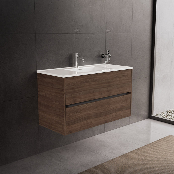 Inda - Mobile bagno L.100 con lavabo lucido / Rovere castano 2 cassetti - Diamante
