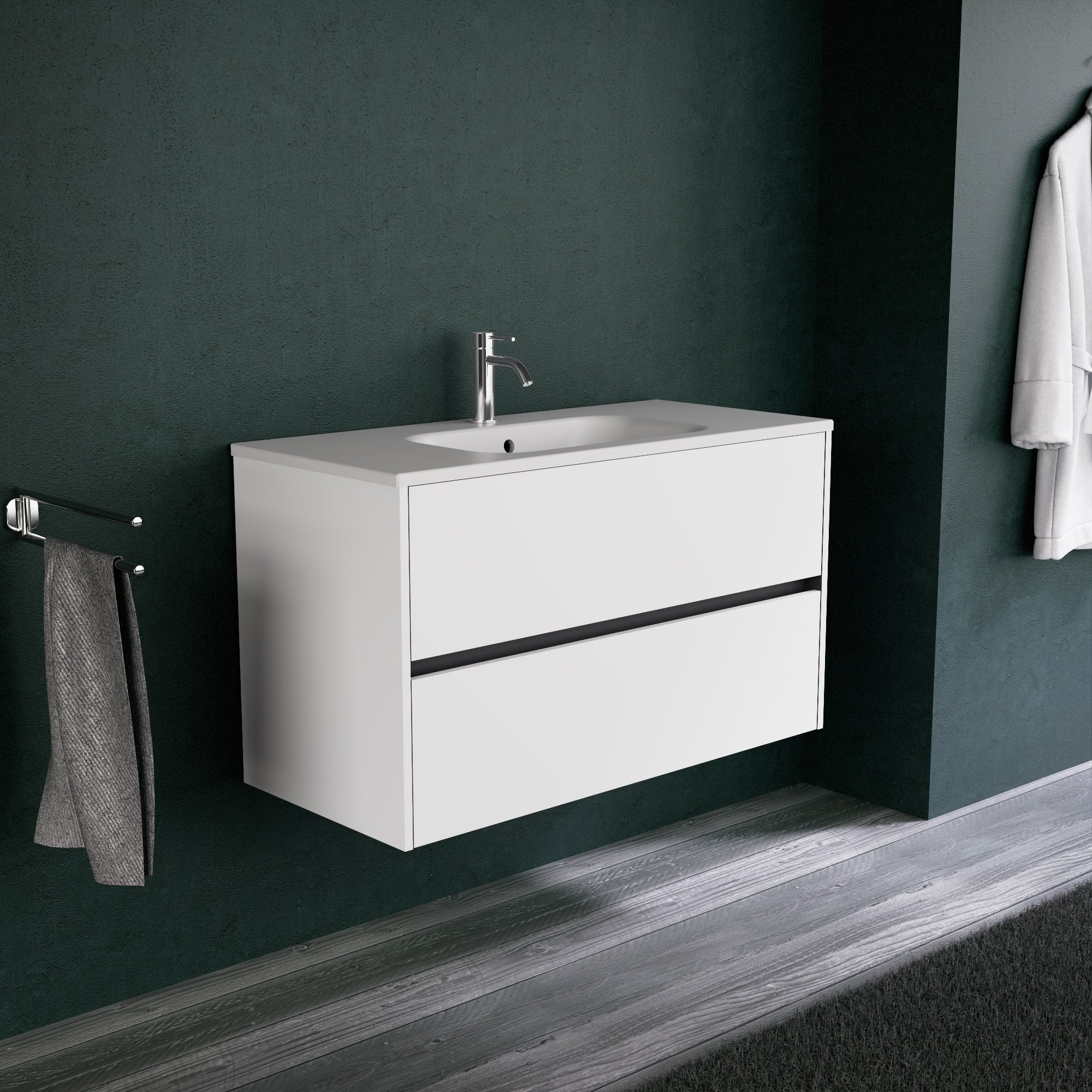 Inda - Mobile bagno L.100 con lavabo opaco / Bianco opaco 2 cassetti - Diamante