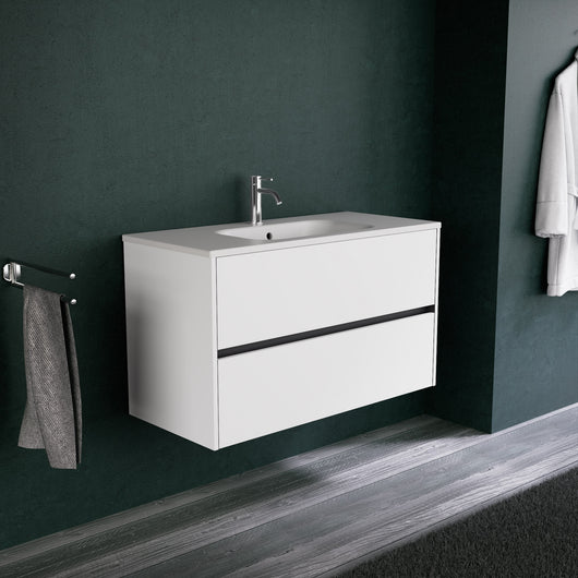 Inda - Mobile bagno L.100 con lavabo opaco / Bianco opaco 2 cassetti - Diamante