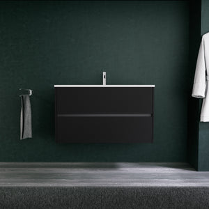 Inda - Mobile bagno L.100 con lavabo opaco / Nero opaco 2 cassetti - Diamante