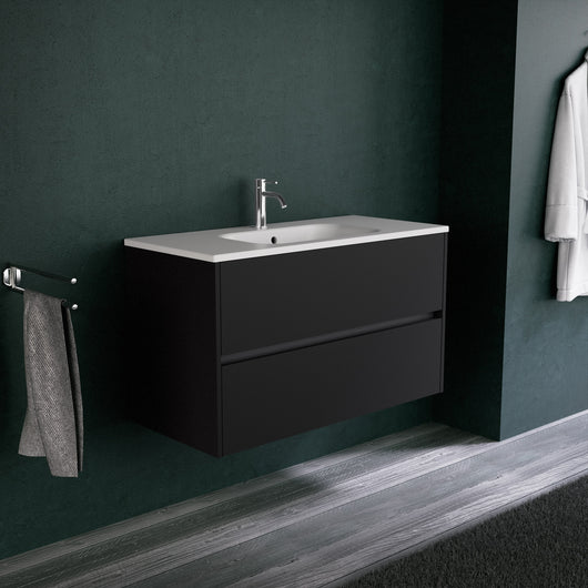 Inda - Mobile bagno L.100 con lavabo opaco / Nero opaco 2 cassetti - Diamante