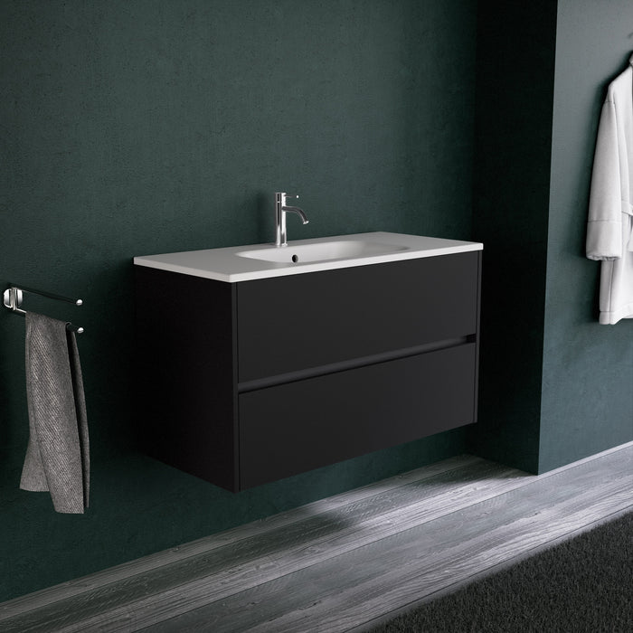 Inda - Mobile bagno L.100 con lavabo opaco / Nero opaco 2 cassetti - Diamante