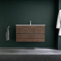 Inda - Mobile bagno L.100 con lavabo opaco / Rovere castano 2 cassetti - Diamante