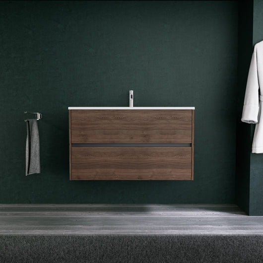 Inda - Mobile bagno L.100 con lavabo opaco / Rovere castano 2 cassetti - Diamante