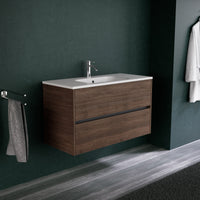 Inda - Mobile bagno L.100 con lavabo opaco / Rovere castano 2 cassetti - Diamante