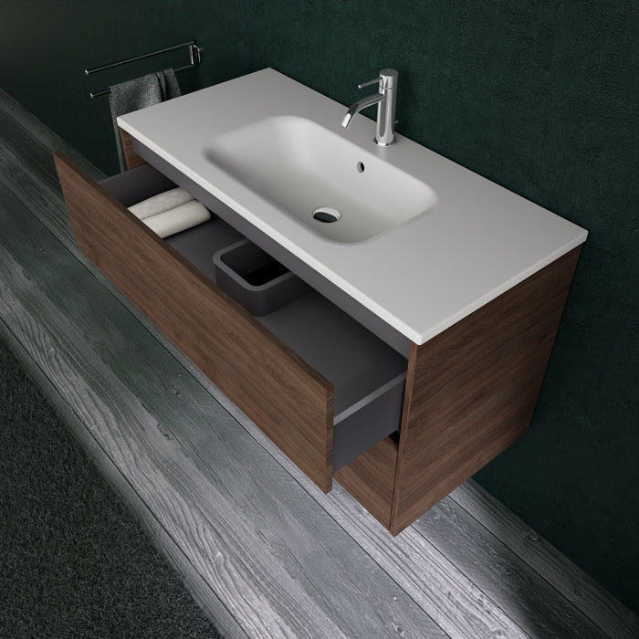 Inda - Mobile bagno L.100 con lavabo opaco / Rovere castano 2 cassetti - Diamante