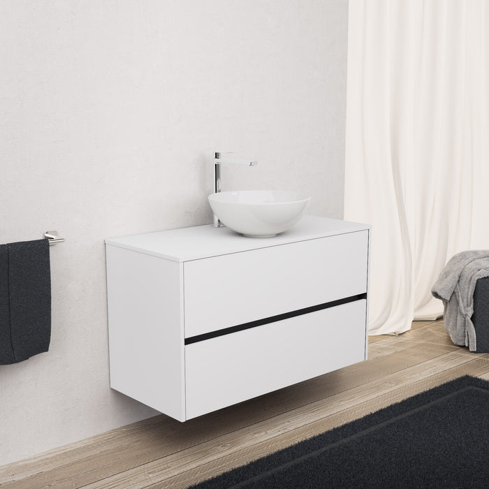 Inda - Mobile bagno L.100 con lavabo in appoggio / Bianco opaco 2 cassetti - Diamante
