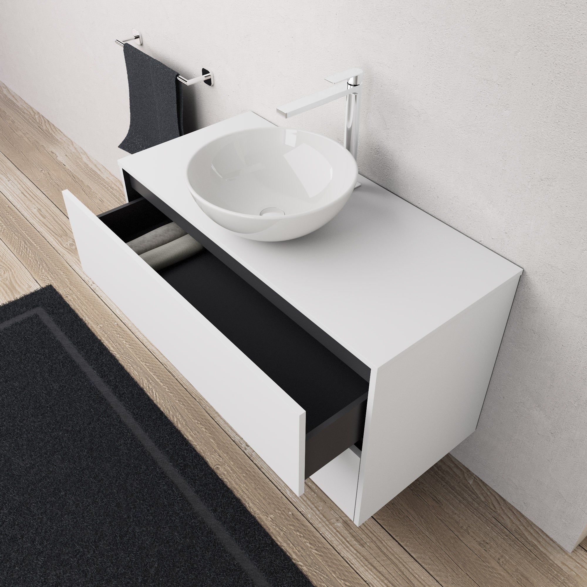 Inda - Mobile bagno L.100 con lavabo in appoggio / Bianco opaco 2 cassetti - Diamante