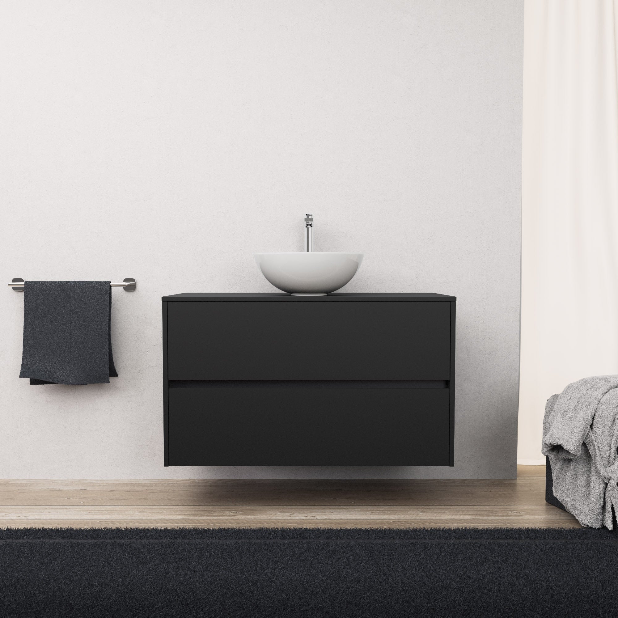 Inda - Mobile bagno L.100 con lavabo in appoggio / Nero opaco 2 cassetti - Diamante