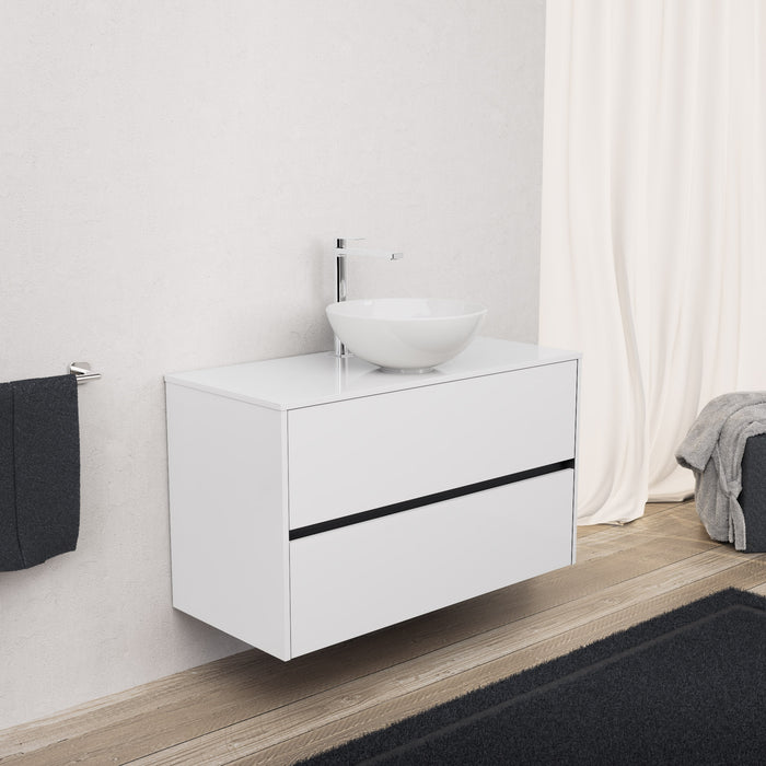 Inda - Mobile bagno L.100 con lavabo in appoggio / Bianco lucido 2 cassetti - Diamante