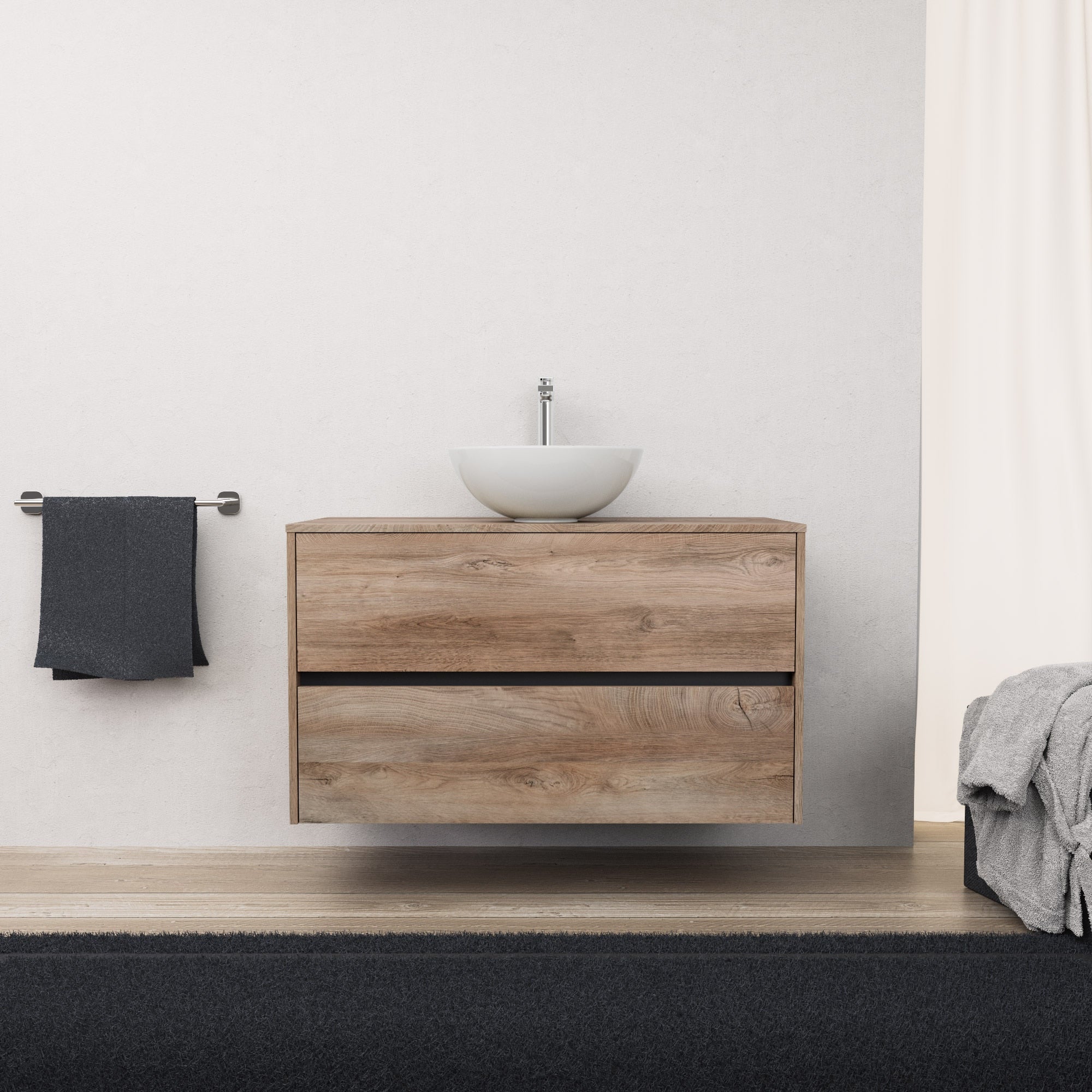 Inda - Mobile bagno L.100 con lavabo in appoggio / Rovere naturale 2 cassetti - Diamante