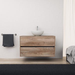 Inda - Mobile bagno L.100 con lavabo in appoggio / Rovere naturale 2 cassetti - Diamante
