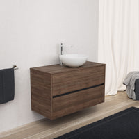 Inda - Mobile bagno L.100 con lavabo in appoggio / Rovere castano 2 cassetti - Diamante