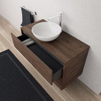 Inda - Mobile bagno L.100 con lavabo in appoggio / Rovere castano 2 cassetti - Diamante