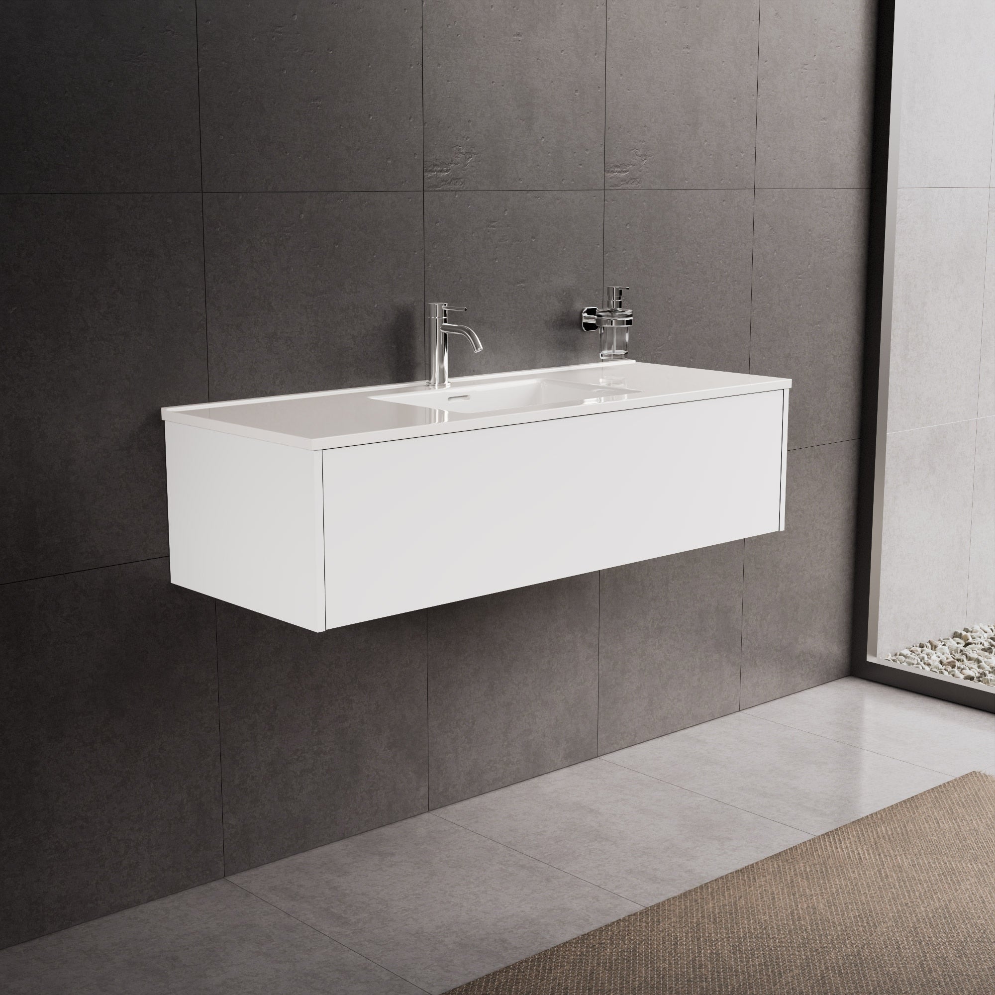 Inda - Mobile bagno L.120 con lavabo lucido / Bianco opaco 1 cassetto - Diamante