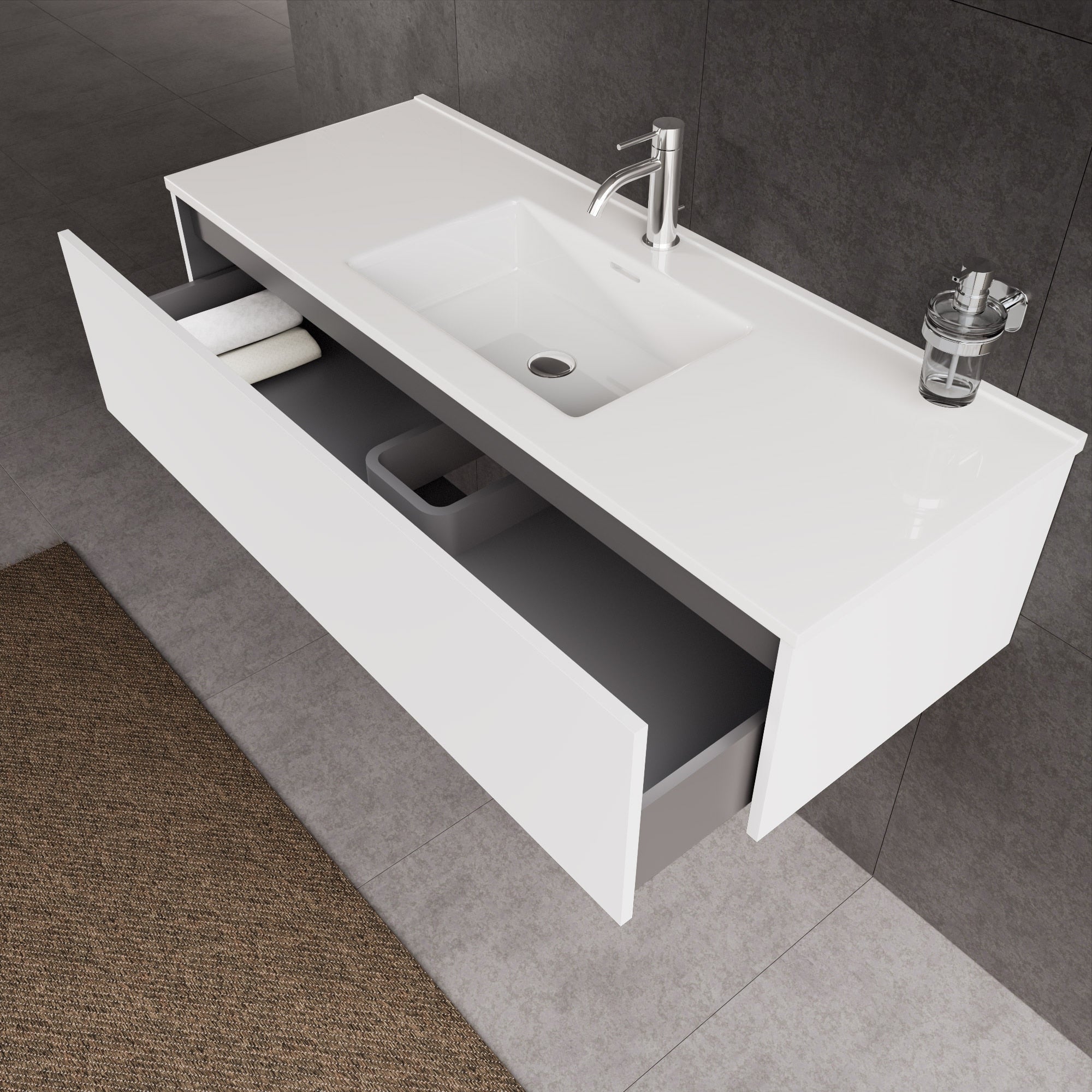 Inda - Mobile bagno L.120 con lavabo lucido / Bianco opaco 1 cassetto - Diamante
