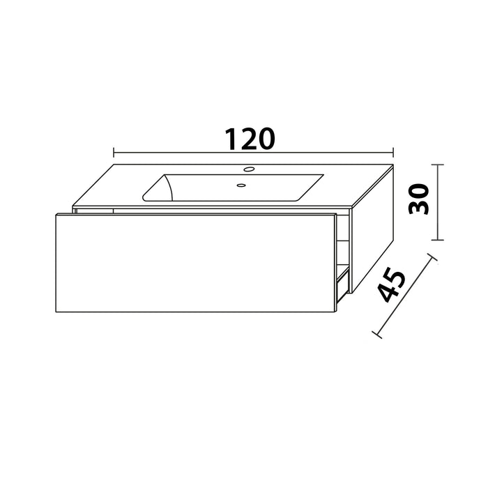 Inda - Mobile bagno L.120 con lavabo lucido / Nero opaco 1 cassetto - Diamante
