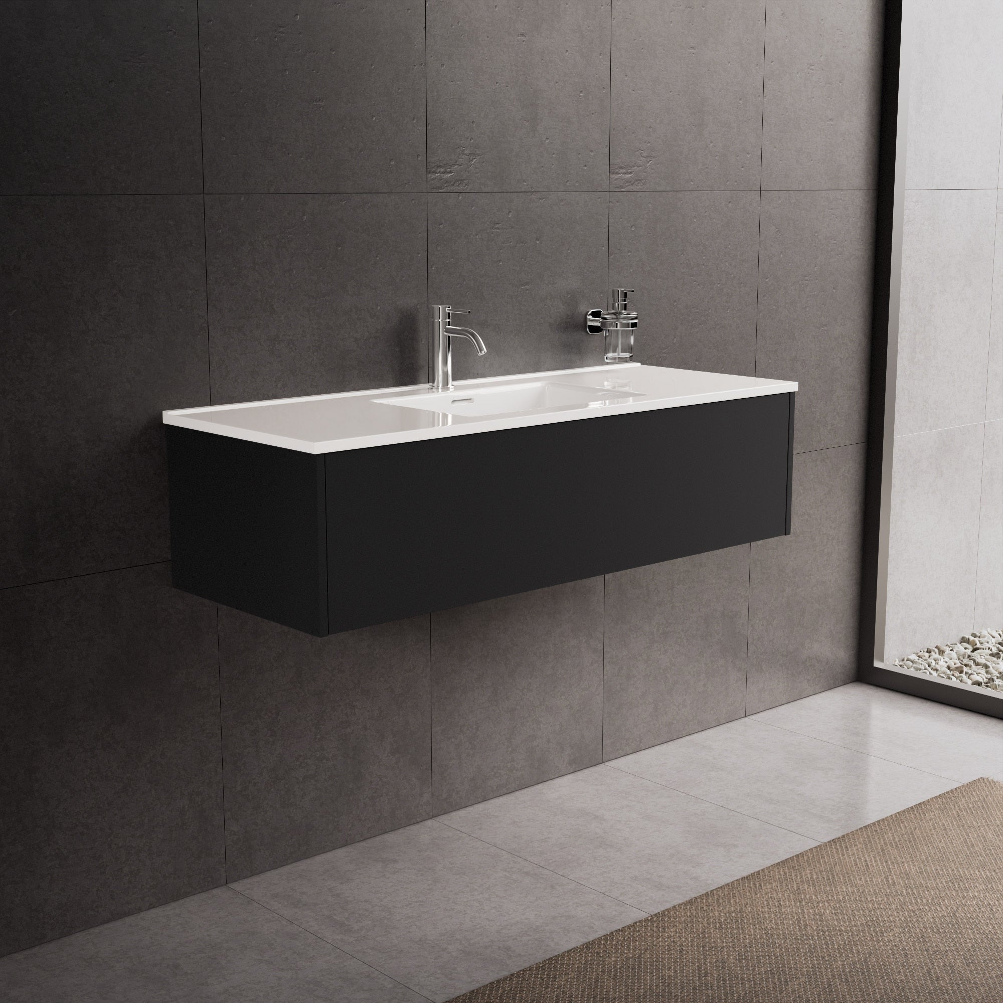 Inda - Mobile bagno L.120 con lavabo lucido / Nero opaco 1 cassetto - Diamante