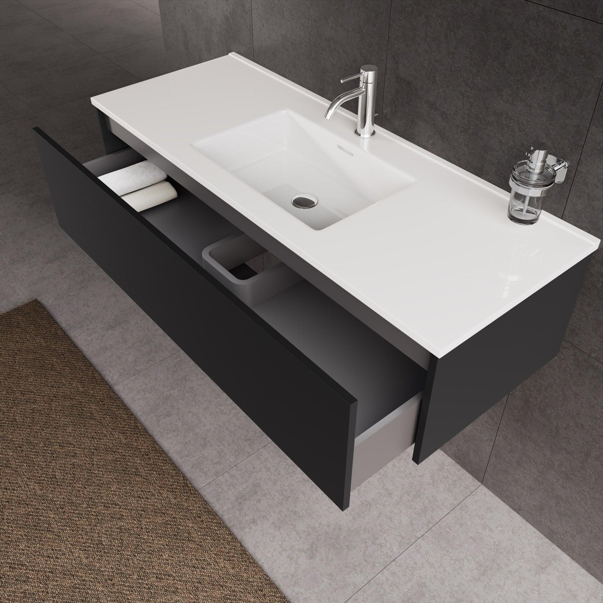 Inda - Mobile bagno L.120 con lavabo lucido / Nero opaco 1 cassetto - Diamante