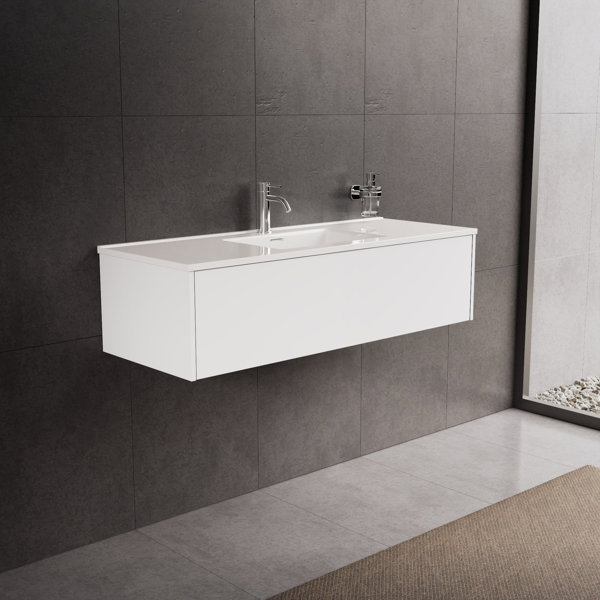 Inda - Mobile bagno L.120 con lavabo lucido / Bianco lucido 1 cassetto - Diamante