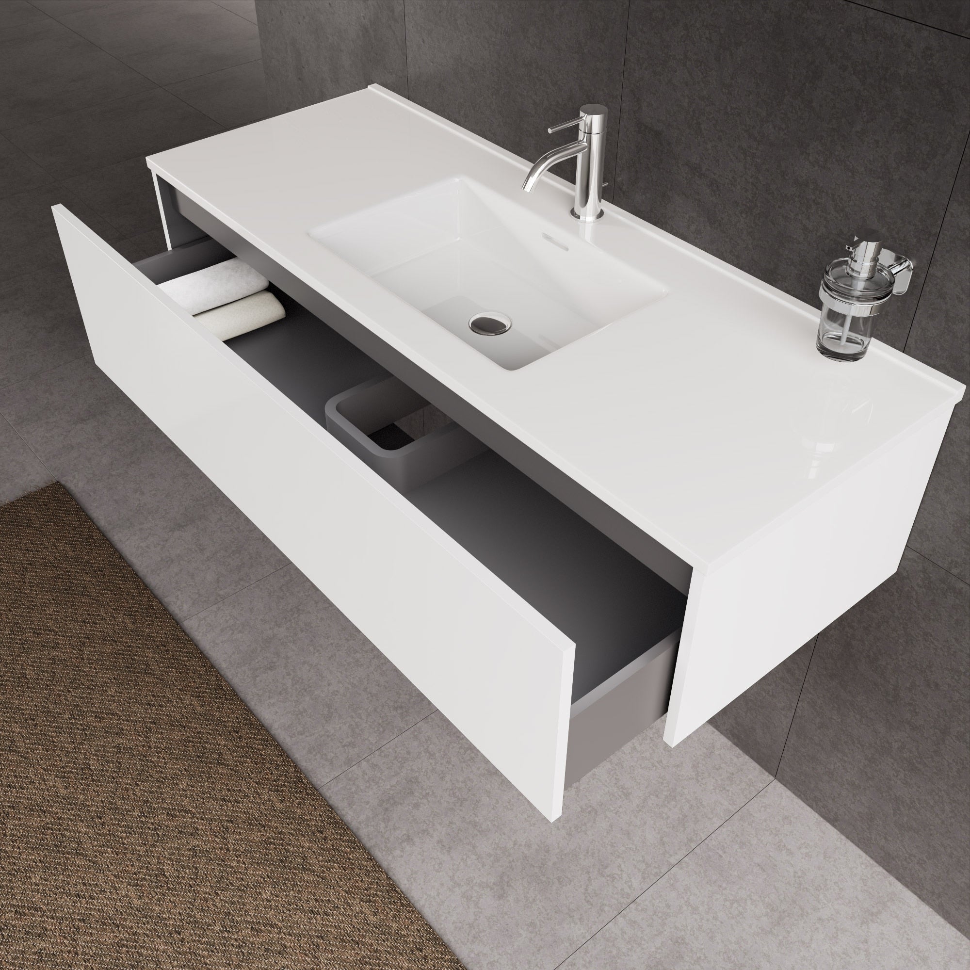 Inda - Mobile bagno L.120 con lavabo lucido / Bianco lucido 1 cassetto - Diamante