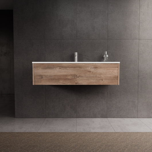 Inda - Mobile bagno L.120 con lavabo lucido / Rovere naturale 1 cassetto - Diamante