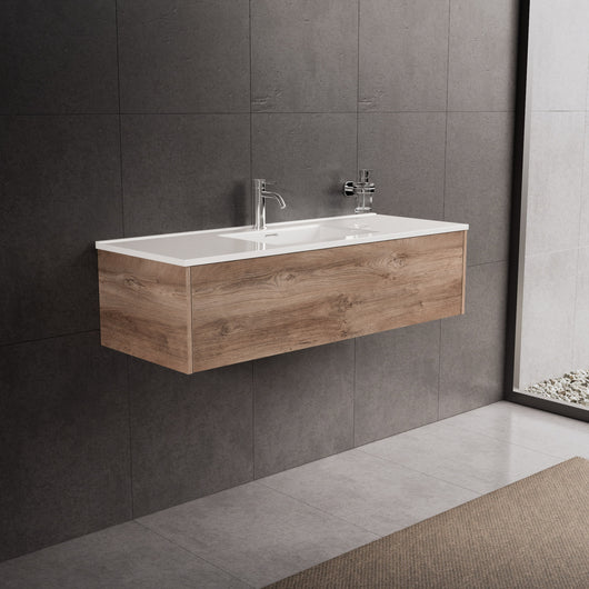 Inda - Mobile bagno L.120 con lavabo lucido / Rovere naturale 1 cassetto - Diamante