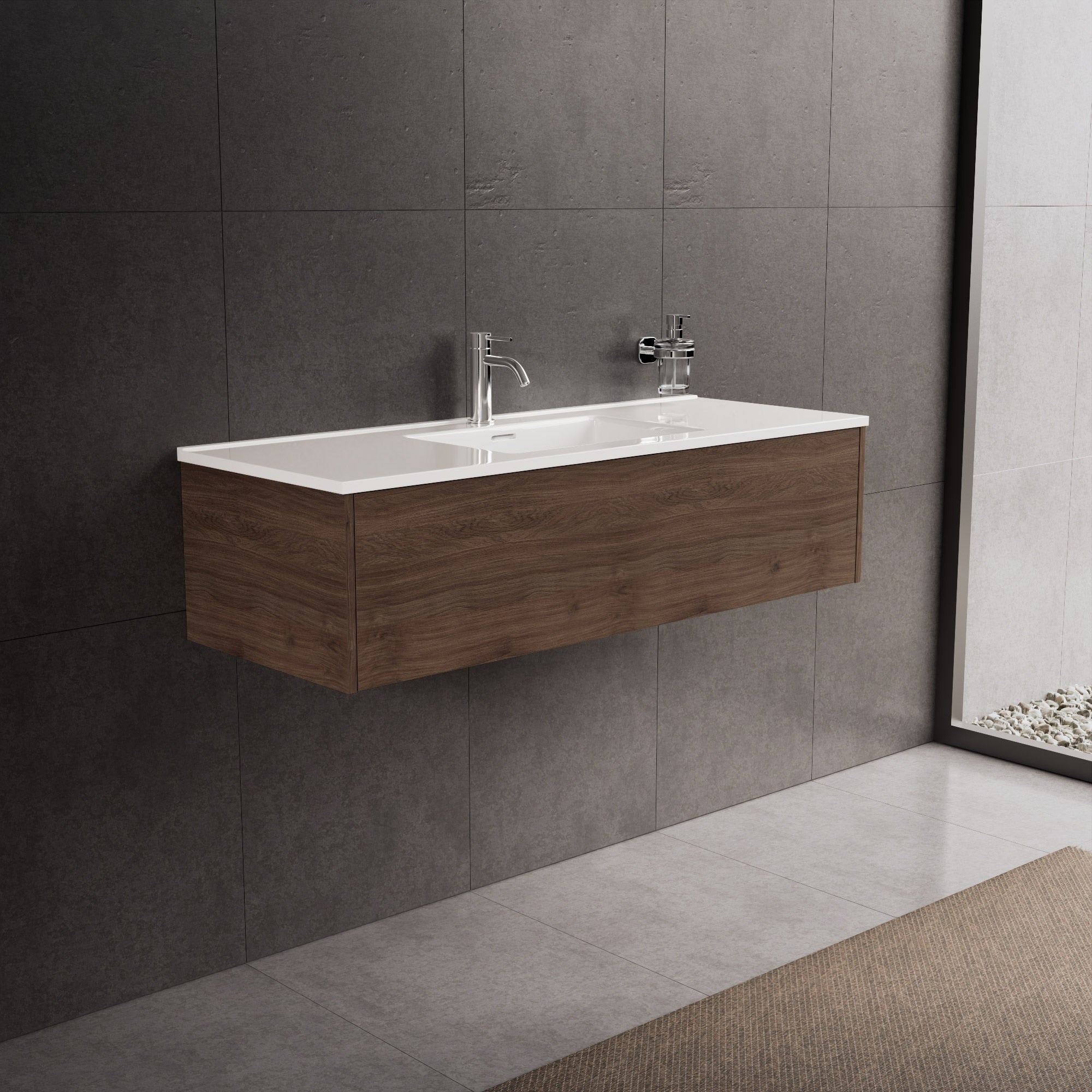 Inda - Mobile bagno L.120 con lavabo lucido / Rovere castano 1 cassetto - Diamante