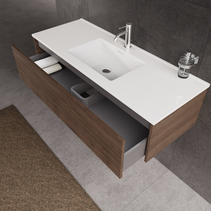 Inda - Mobile bagno L.120 con lavabo lucido / Rovere castano 1 cassetto - Diamante
