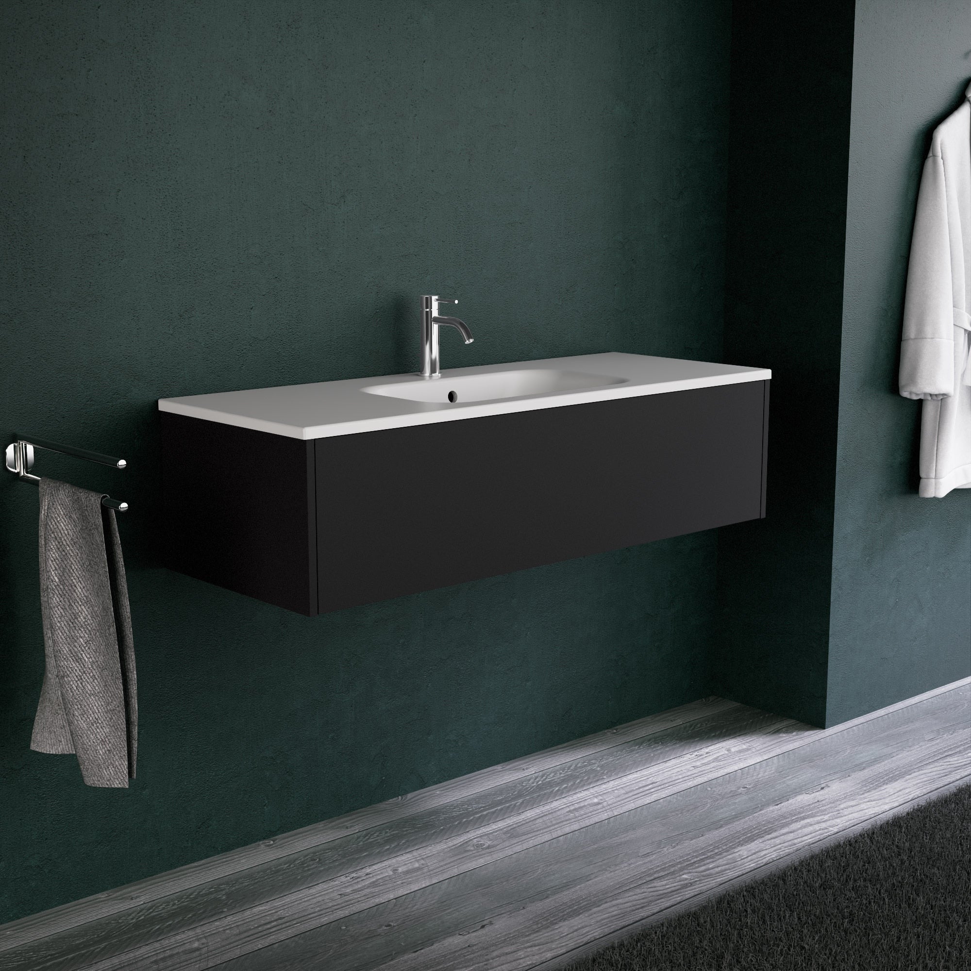 Inda - Mobile bagno L.120 con lavabo opaco / Nero opaco 1 cassetto - Diamante