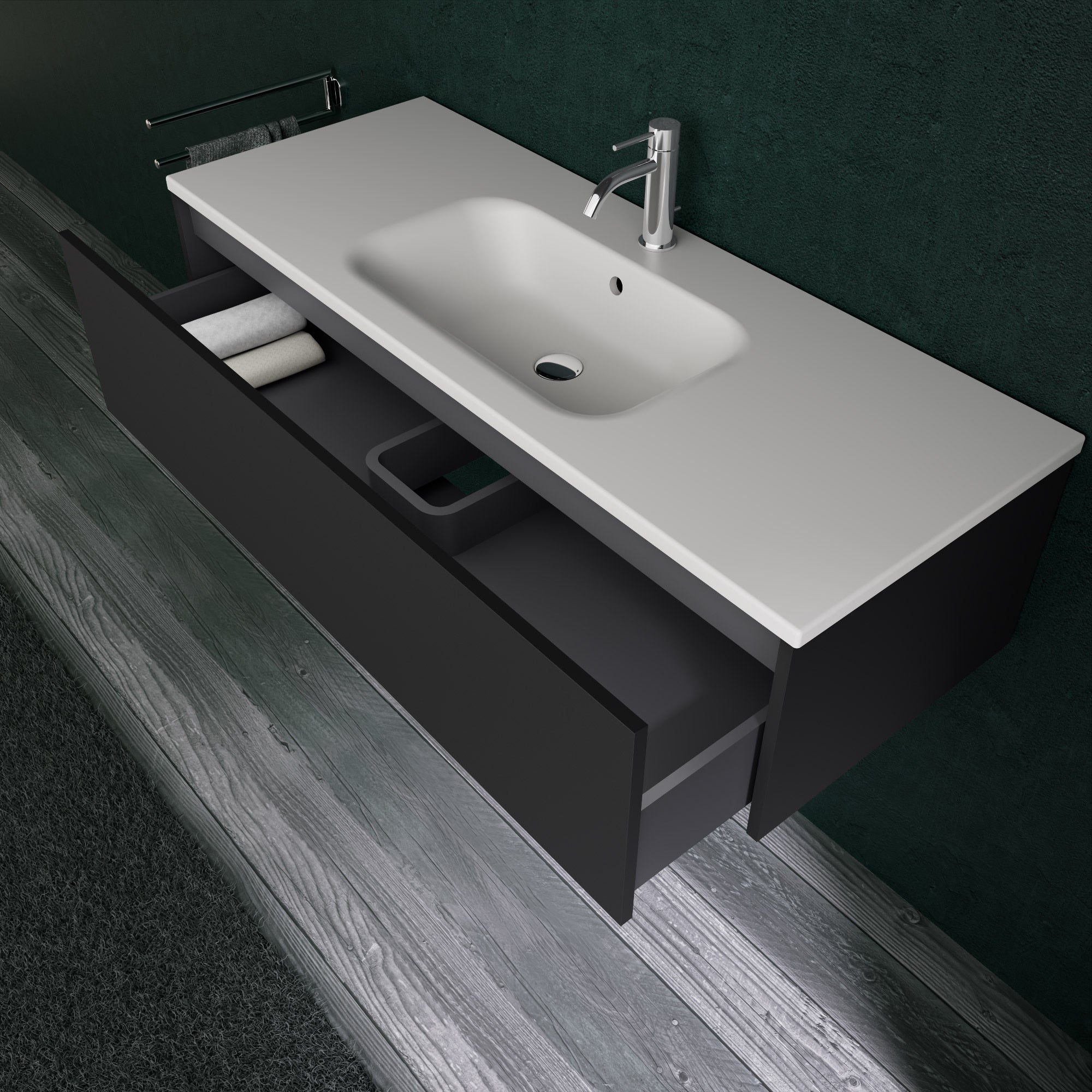 Inda - Mobile bagno L.120 con lavabo opaco / Nero opaco 1 cassetto - Diamante