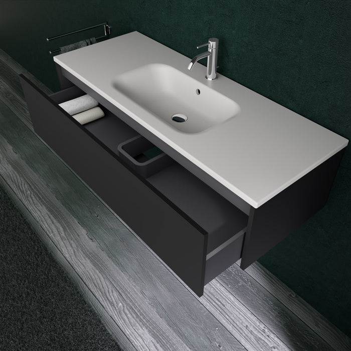 Inda - Mobile bagno L.120 con lavabo opaco / Nero opaco 1 cassetto - Diamante
