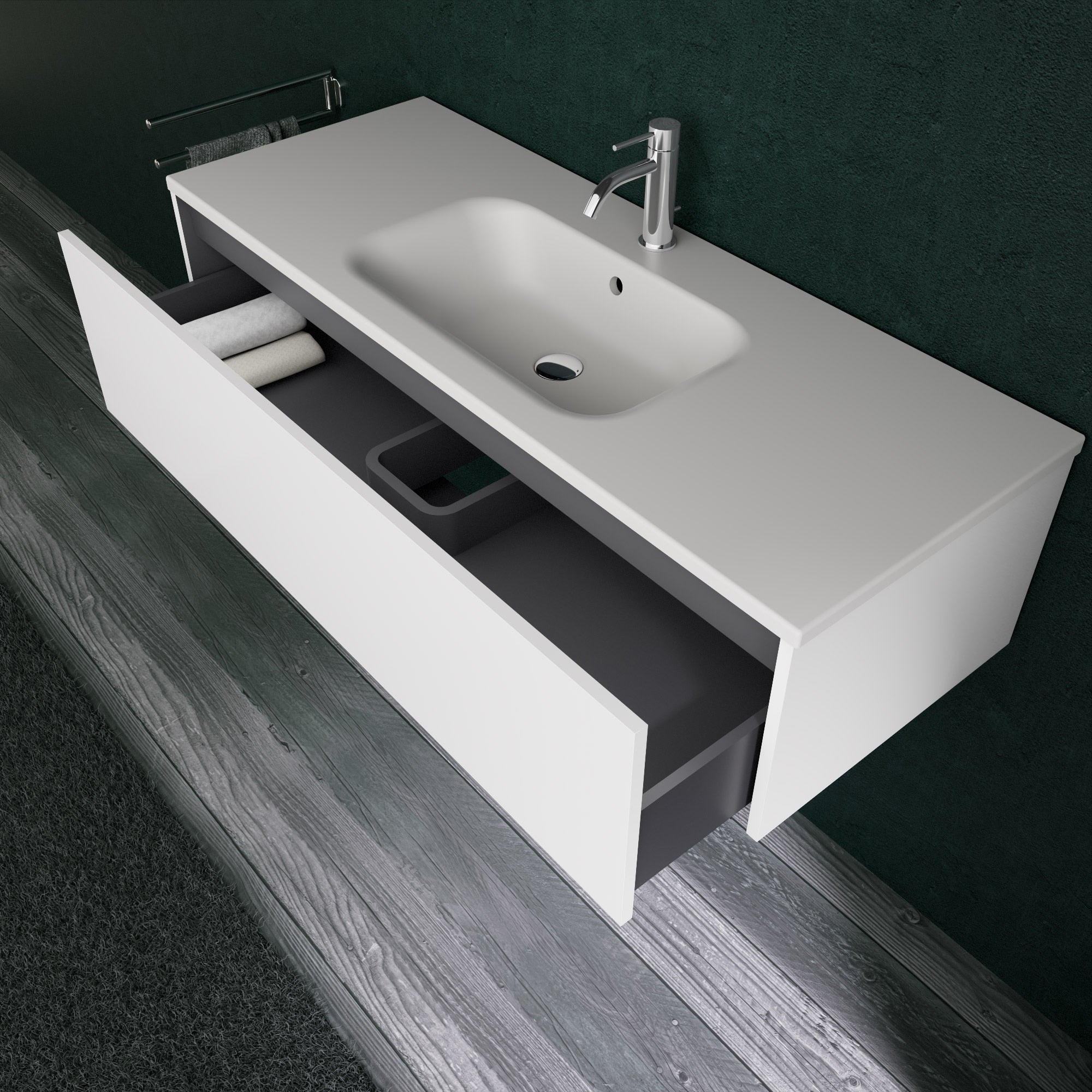 Inda - Mobile bagno L.120 con lavabo opaco / Bianco lucido 1 cassetto - Diamante