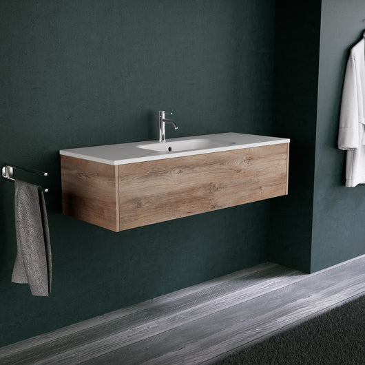 Inda - Mobile bagno L.120 con lavabo opaco / Rovere naturale 1 cassetto - Diamante