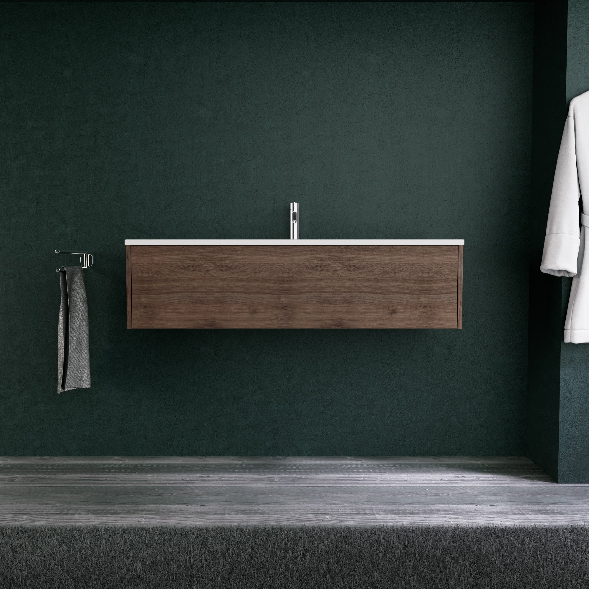 Inda - Mobile bagno L.120 con lavabo opaco / Rovere castano 1 cassetto - Diamante