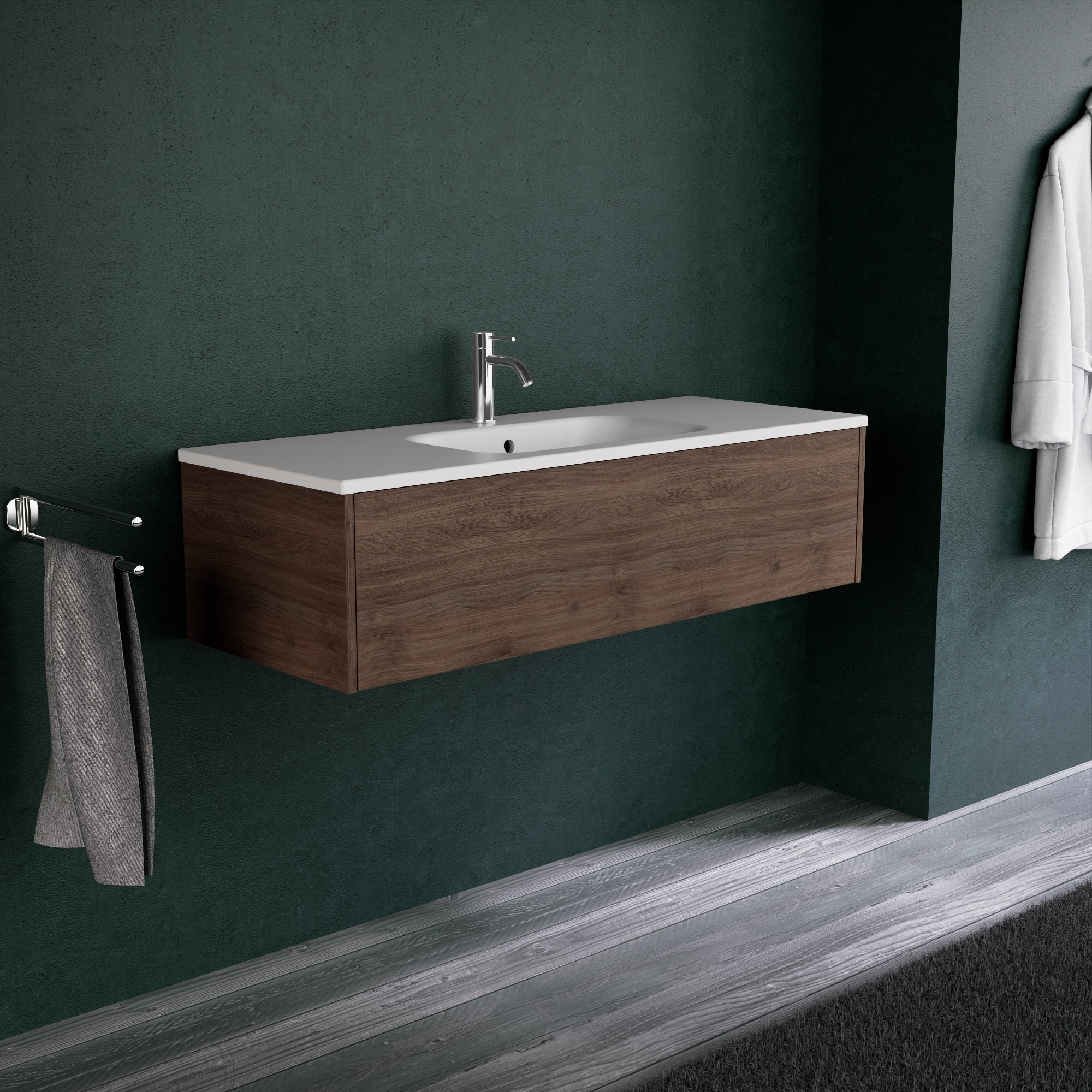 Inda - Mobile bagno L.120 con lavabo opaco / Rovere castano 1 cassetto - Diamante